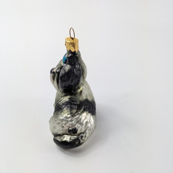 Shih Tzu Dog Handblown Glass Ornament Christmas Tree Black Silver Poland Glitter - Picture 4 of 11